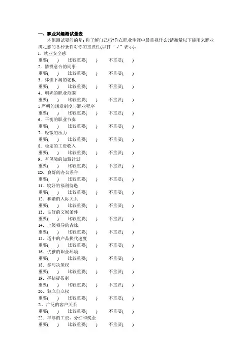 职业生涯测评量表(霍兰德)