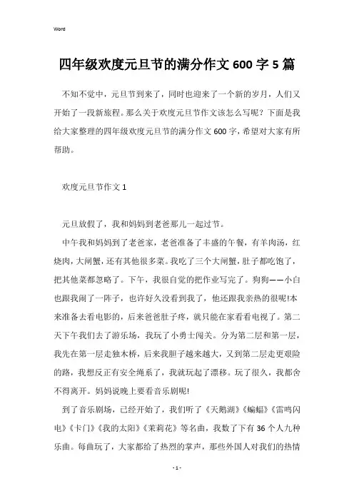 四年级欢度元旦节的满分作文600字5篇