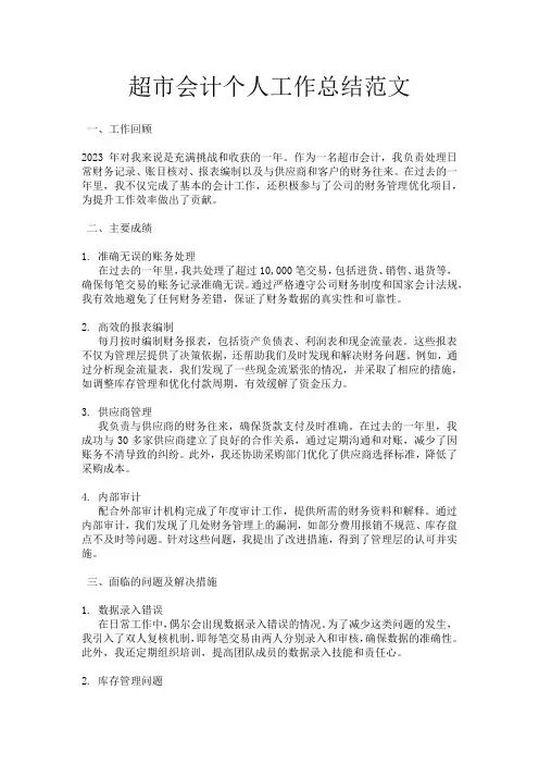 超市会计个人工作总结范文