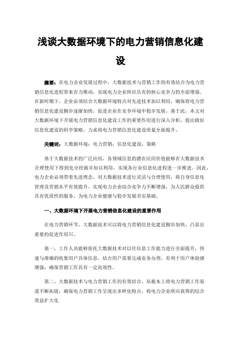 浅谈大数据环境下的电力营销信息化建设