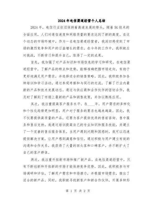 2024年电信渠道经营个人总结