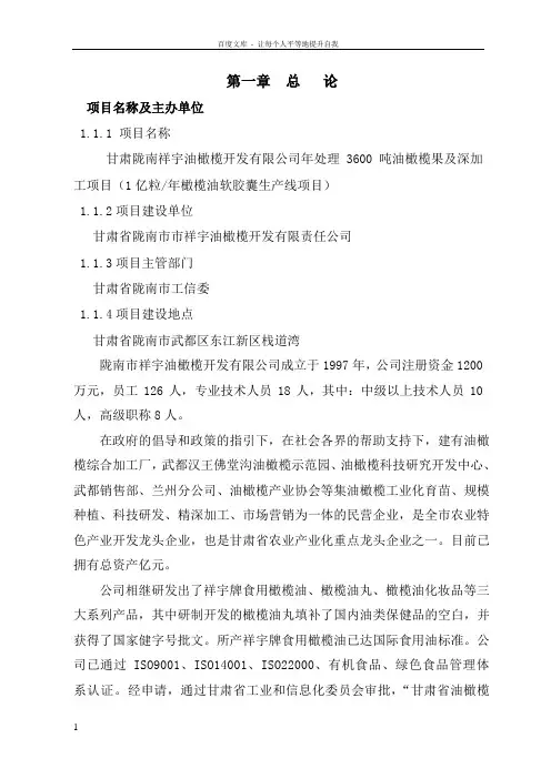年处理3600吨油橄榄果及深加工项目可行性研究报告