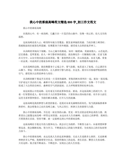 我心中的那座高峰范文精选800字_初三作文范文