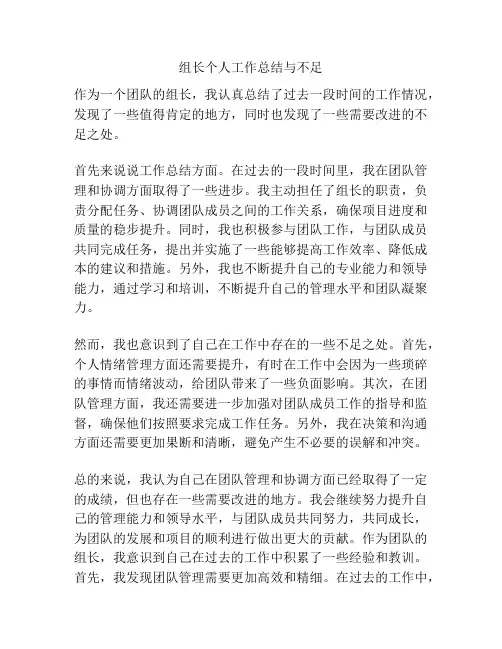 组长个人工作总结与不足