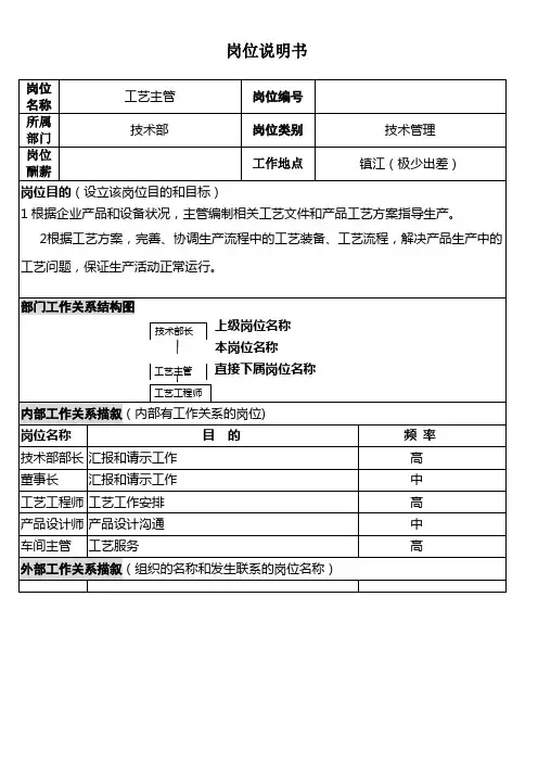 工艺主管岗位说明书