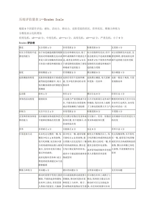 压疮评估量表
