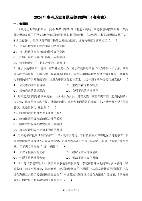 2024年高考历史真题及答案解析(海南卷)