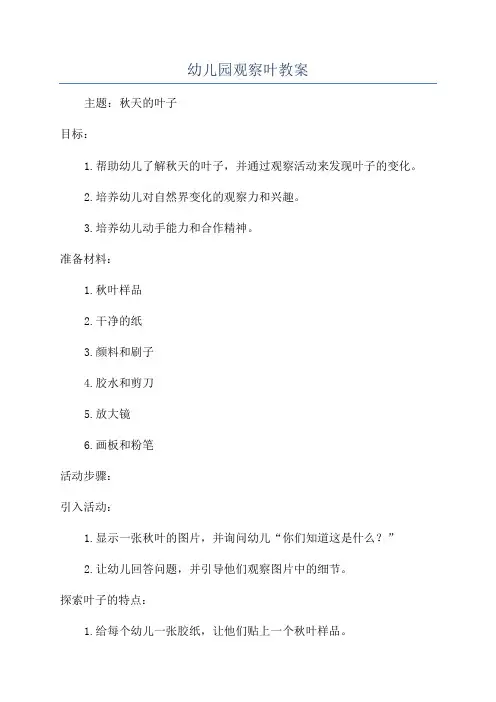 幼儿园观察叶教案