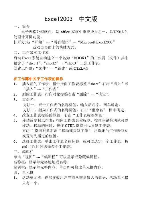 Excel2003  中文版