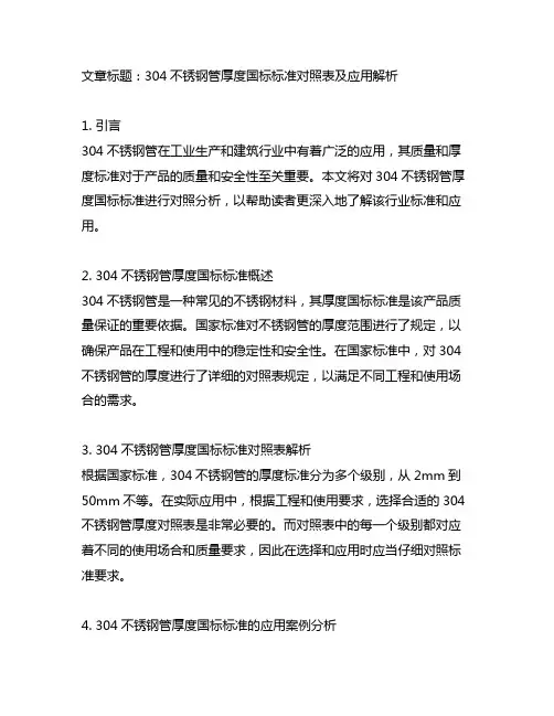 304不锈钢管厚度国标标准对照表