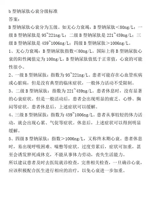 b型钠尿肽心衰分级标准