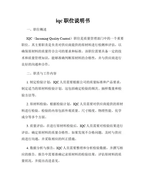 iqc职位说明书