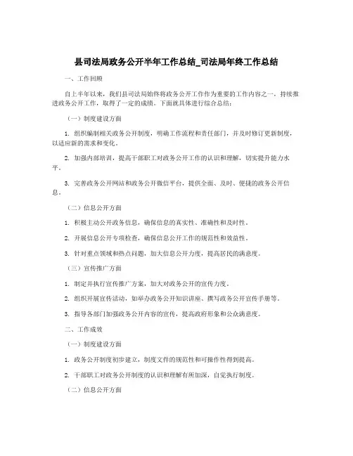 县司法局政务公开半年工作总结_司法局年终工作总结
