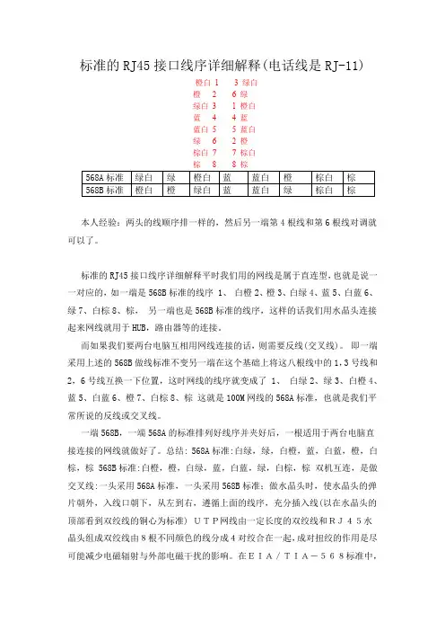 水晶头做法网线接口线排列RJ45