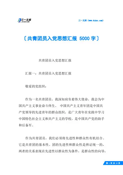 共青团员入党思想汇报 5000字