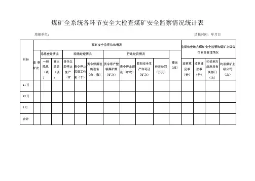 煤矿全系统各环节安全大检查煤矿安全监察情况统计表