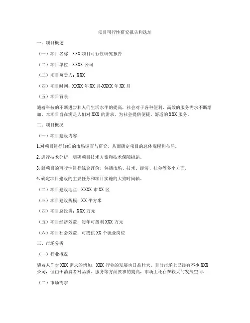 项目可行性研究报告和选址