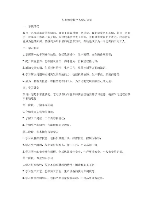 车间师带徒个人学习计划