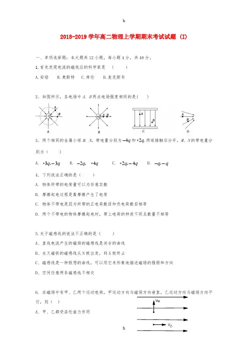 2018-2019学年高二物理上学期期末考试试题 (I)