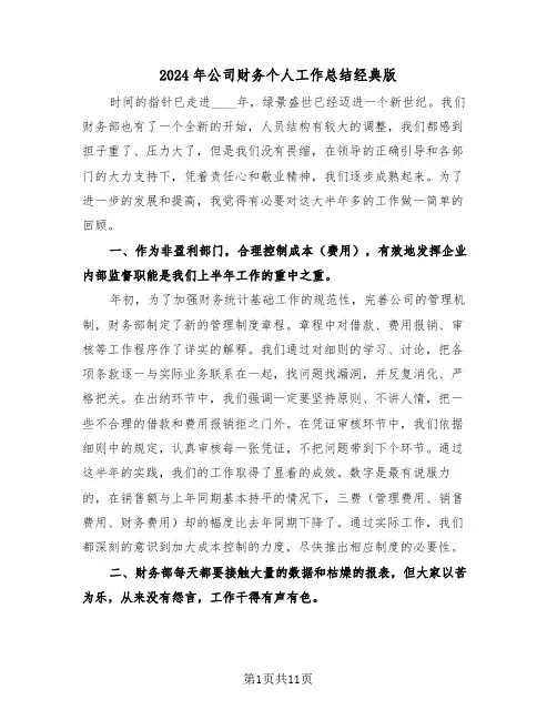 2024年公司财务个人工作总结经典版(4篇)