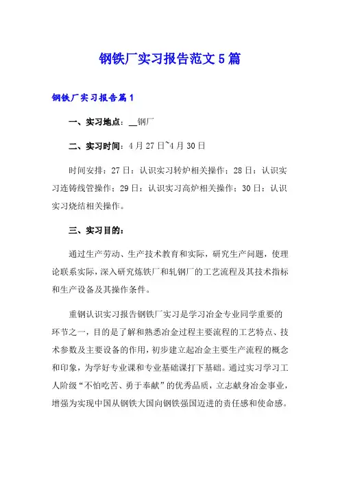 钢铁厂实习报告范文5篇
