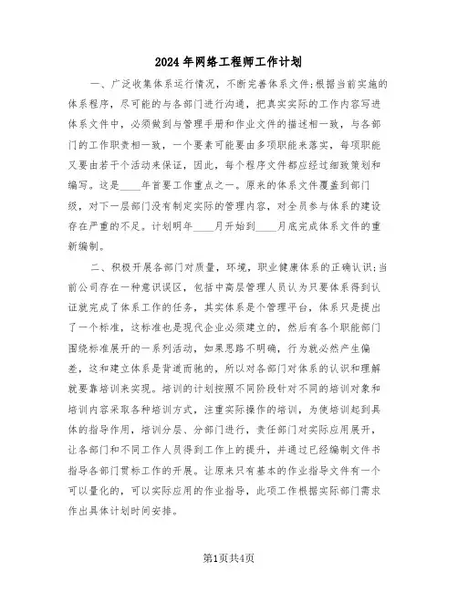 2024年网络工程师工作计划(二篇)