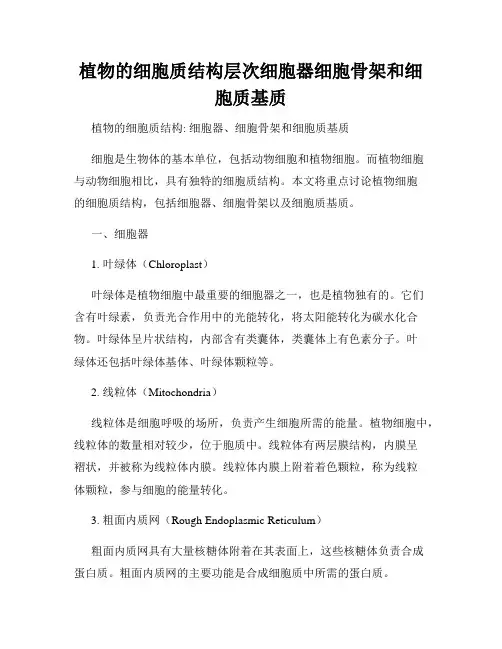 植物的细胞质结构层次细胞器细胞骨架和细胞质基质