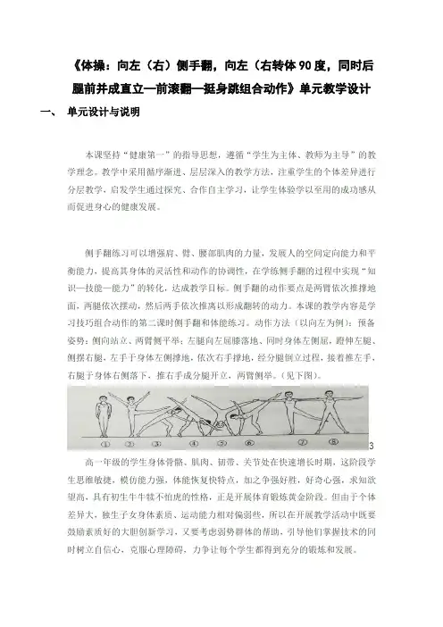 体操向左(右)侧手翻向左(右转体90度同时后腿前并成直立—前滚翻—挺身跳组合动作单元教学设计-高一上