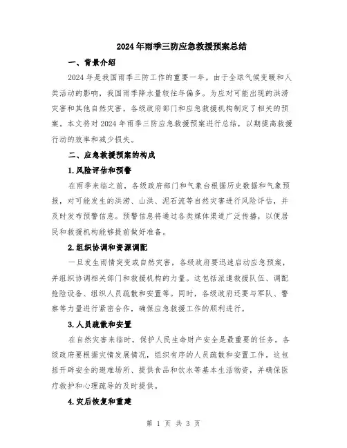 2024年雨季三防应急救援预案总结