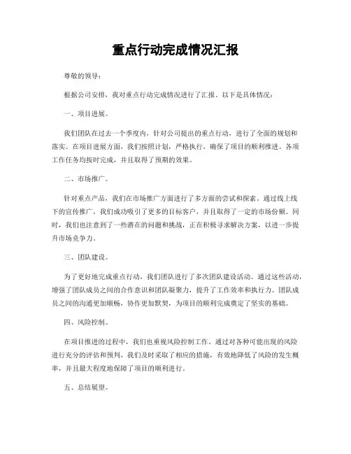 重点行动完成情况汇报