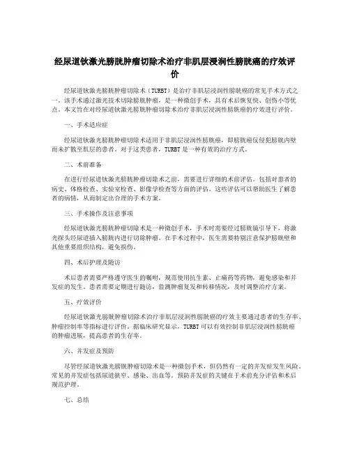 经尿道钬激光膀胱肿瘤切除术治疗非肌层浸润性膀胱癌的疗效评价