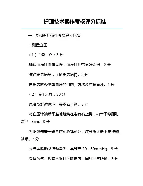 护理技术操作考核评分标准