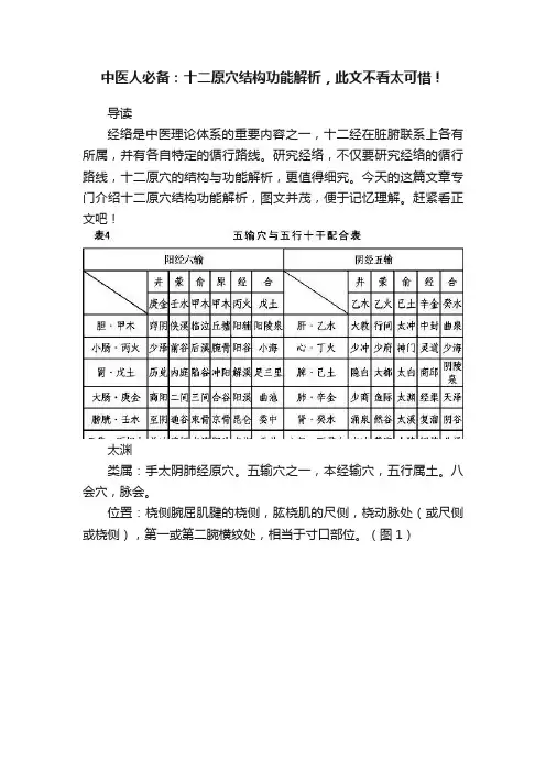 中医人必备：十二原穴结构功能解析，此文不看太可惜！