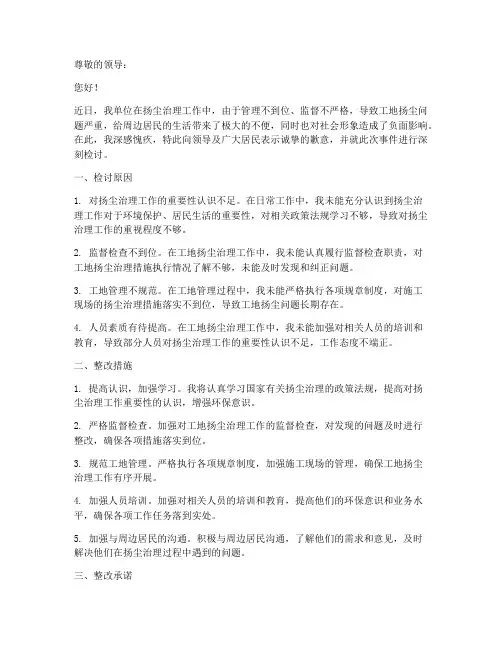 工地扬尘检查检讨书范文