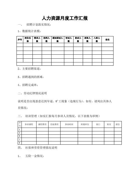 人力资源月工作汇报