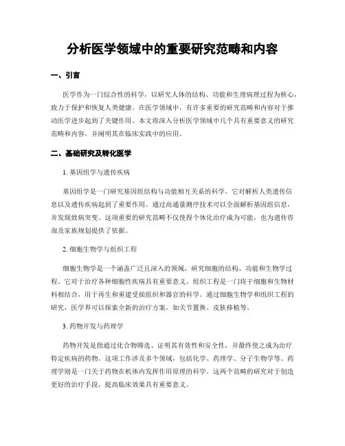 分析医学领域中的重要研究范畴和内容