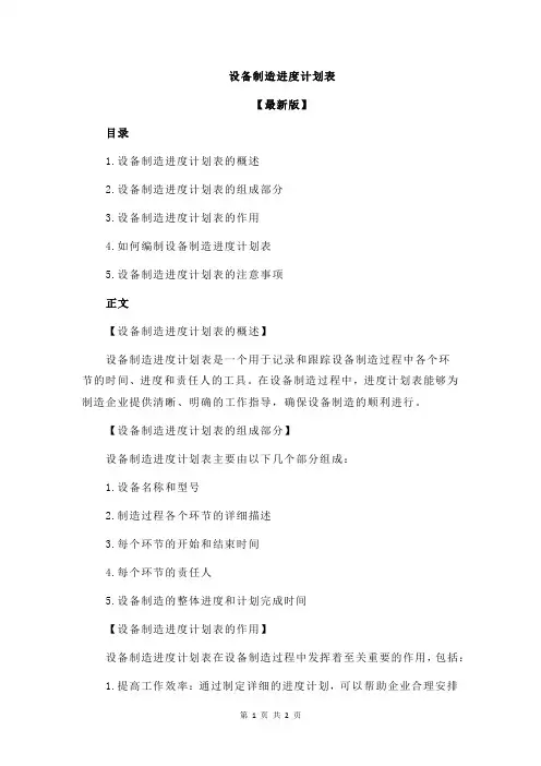 设备制造进度计划表