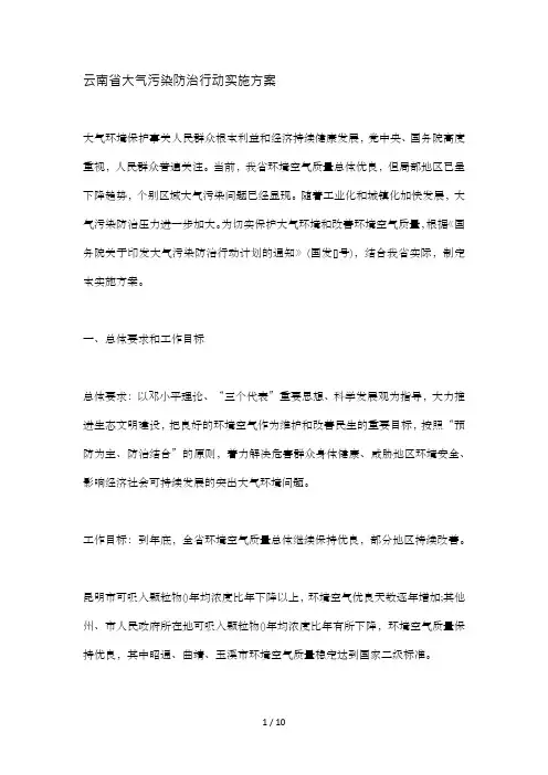 云南省大气污染防治行动实施方案