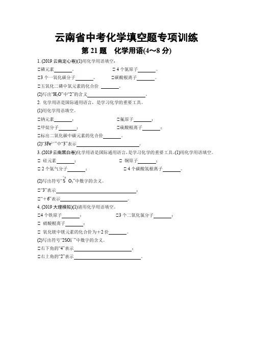 云南省中考化学填空题专项训练含答案