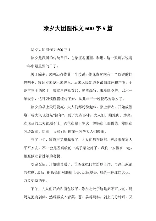 除夕大团圆作文600字5篇