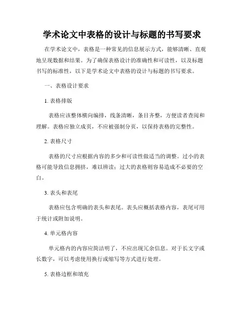 学术论文中表格的设计与标题的书写要求