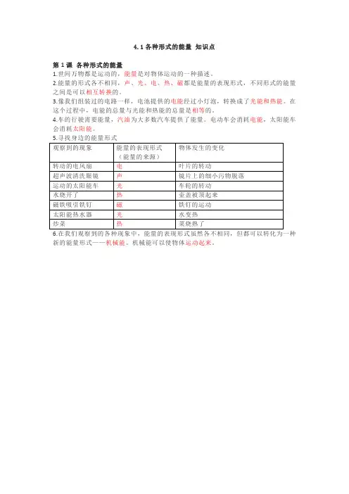 4.1各种形式的能量 知识点