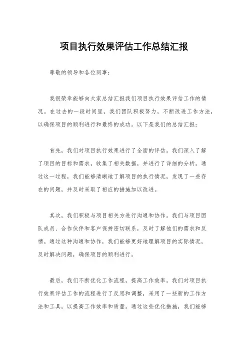 项目执行效果评估工作总结汇报