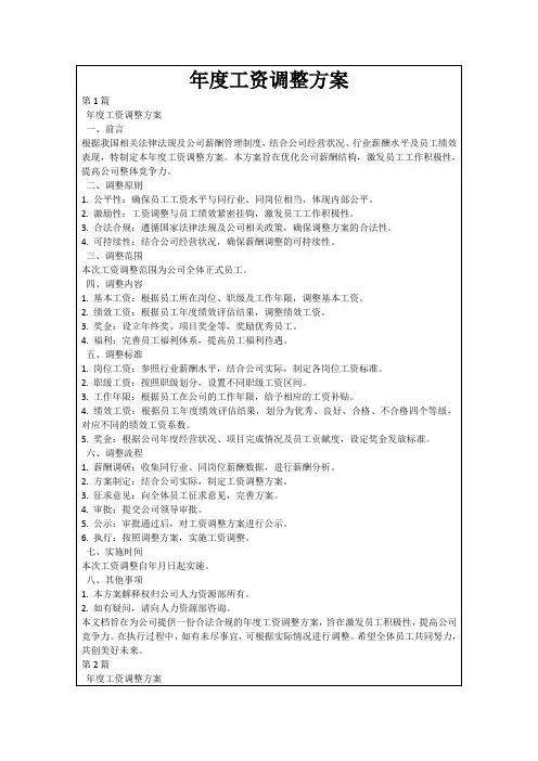 年度工资调整方案