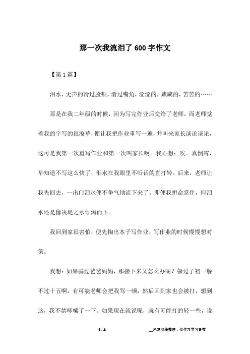 那一次我流泪了600字作文