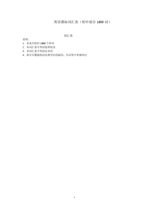 英语课标词汇表1600