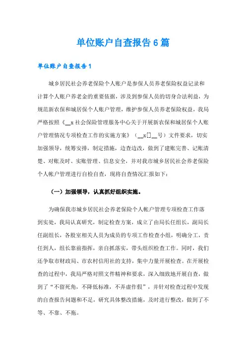 单位账户自查报告6篇
