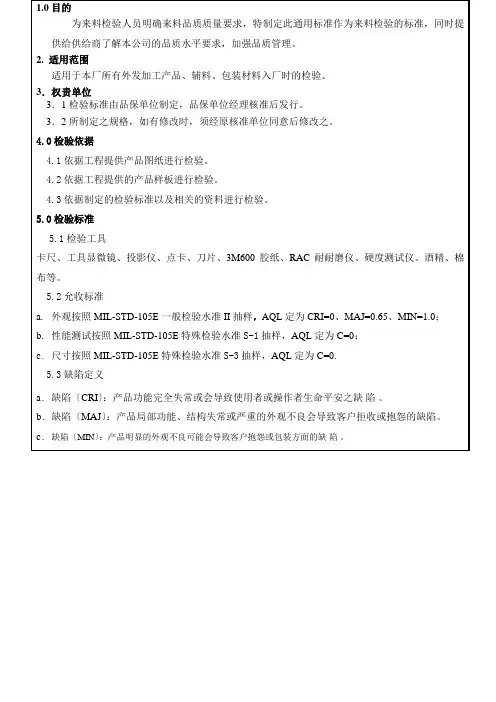 手机类塑胶件电镀件来料检验规范及测试标准检验来料检验作业指导书