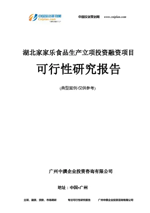 湖北家家乐食品生产融资投资立项项目可行性研究报告(非常详细)