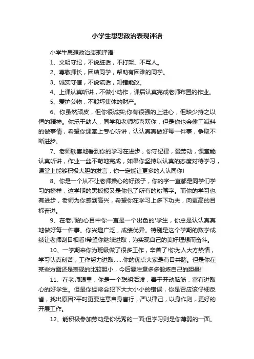 小学生思想政治表现评语
